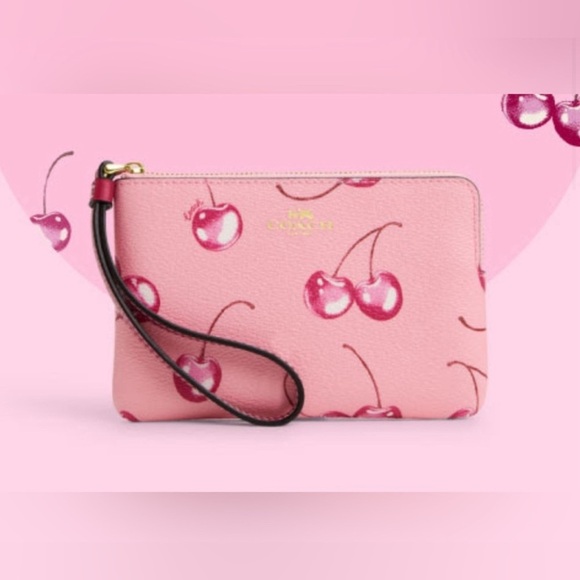 NEW! Coach Corner Zip Wristlet With Cherry Print Wristlet Clutch Wallet 🍒 - Picture 9 of 17